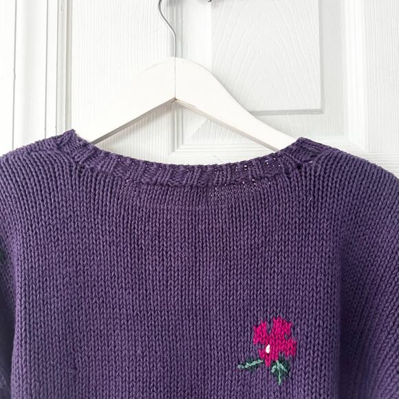 Outback Red Heirloom Collection Purple Handknit Pink Floral Rose Vintage Sweater - Picture 9 of 11